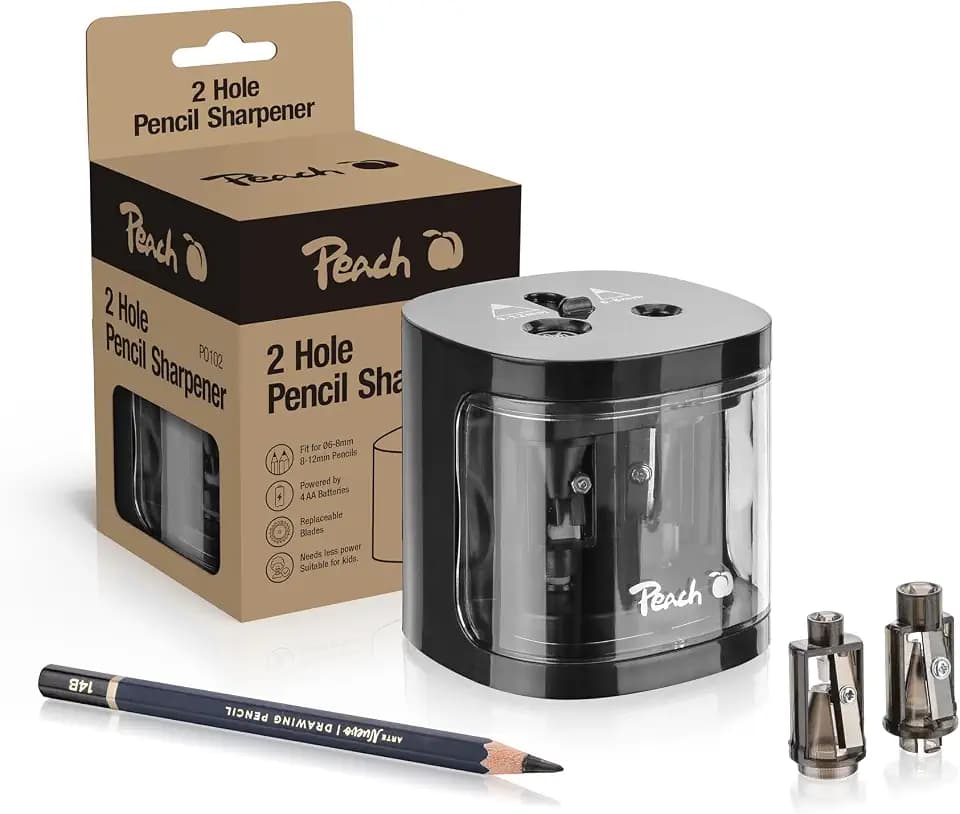 Peach elektrischer Anspitzer - Schwarz - Spitzer für dicke und dünne Stifte