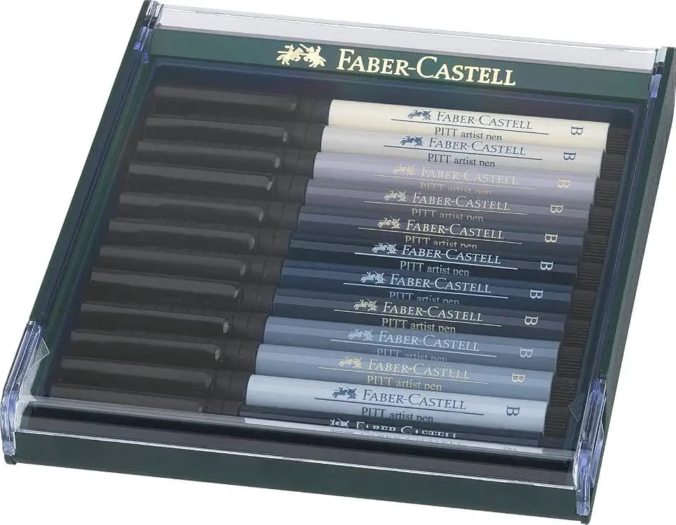 Faber-Castell - Tuschestifte Pitt Artist Pen Brush Grautöne, 12 Stifte