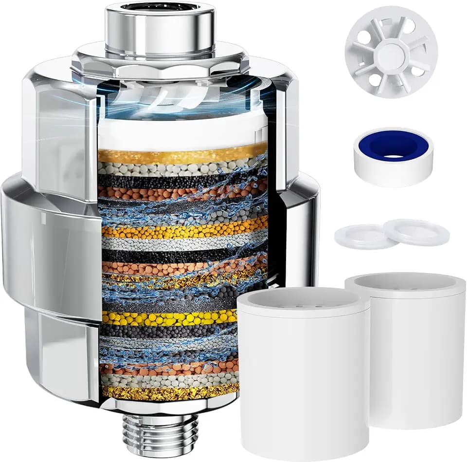 EMBATHER 20 Stage Shower Filter for Hard Water, 2 Cartridges, Chrome