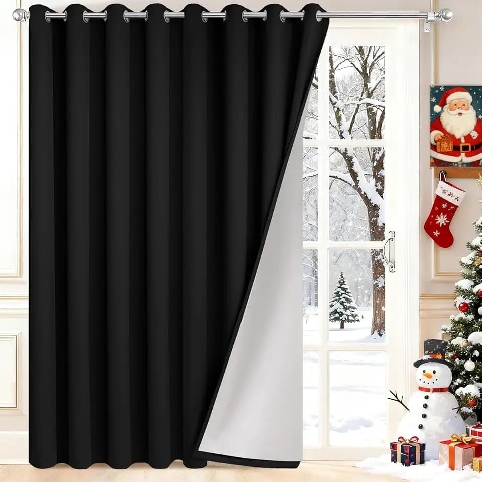 Yakamok Grey 100% Blackout Curtains W100xL84 inch Gray Sliding Door Drapes