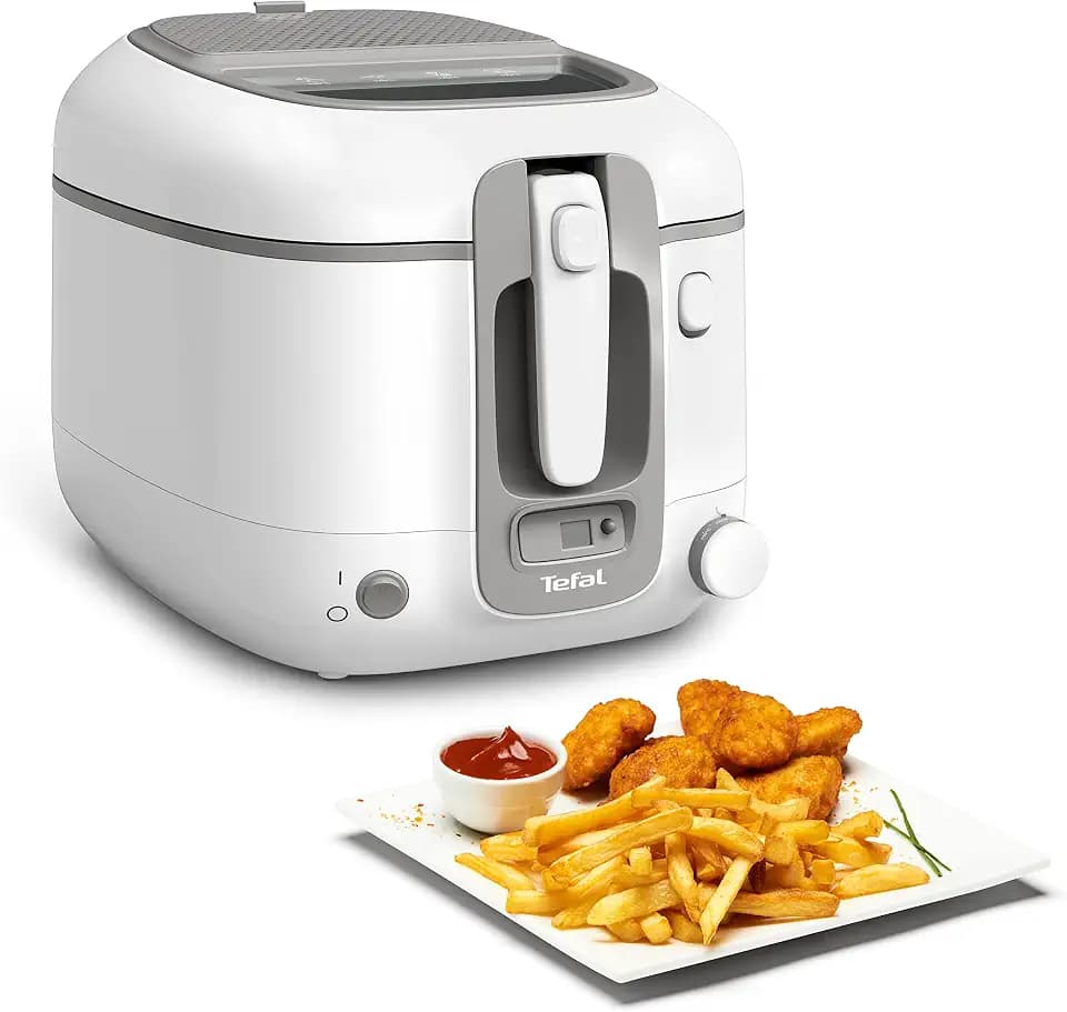Tefal FR3141 Super Uno Fritteuse | Thermogehäuse | bis zu 1,2 kg Fassungsvermögen | digitaler Timer | Anti-Geruchs-Filterkassette | herausnehmbarer, antihaftbeschichteter Innenbehälter | Weiß/Grau