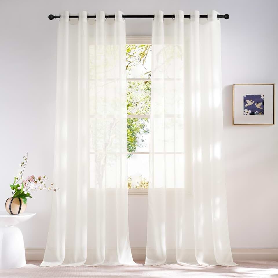 NICETOWN Sheer Curtains for Living Room, W54xL96, Natural, 2 Panels