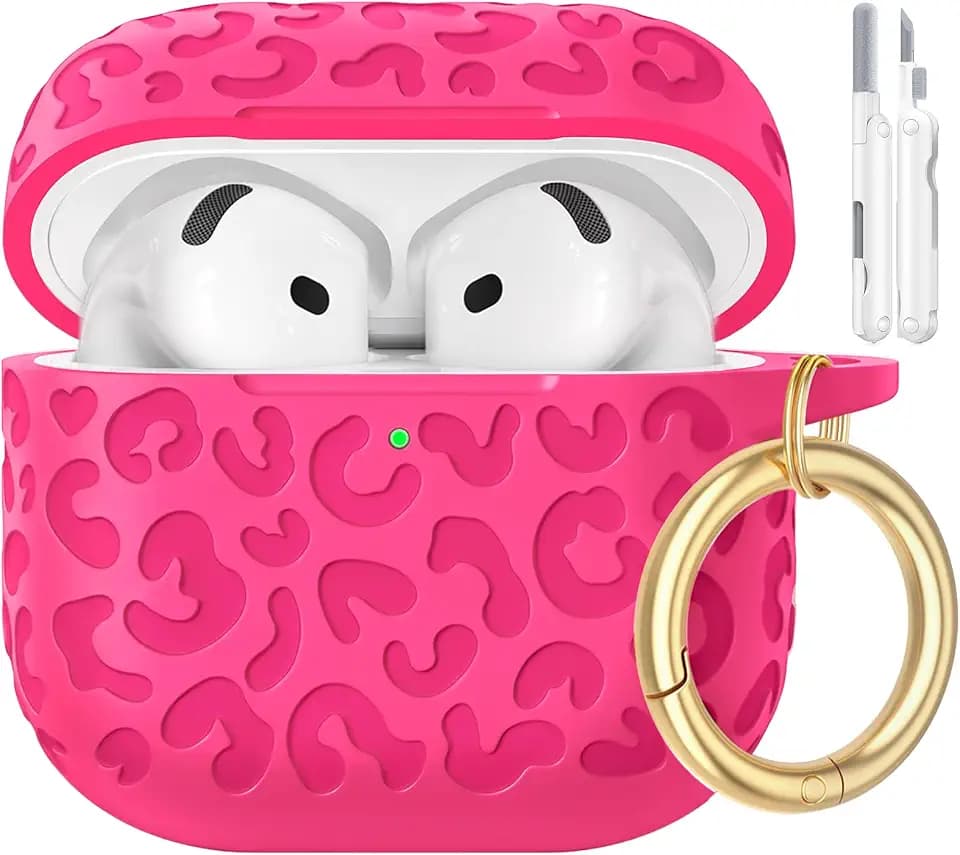 for AirPods 5/4 Case (2026-2024) with Leopard Engraved,Rose Pink