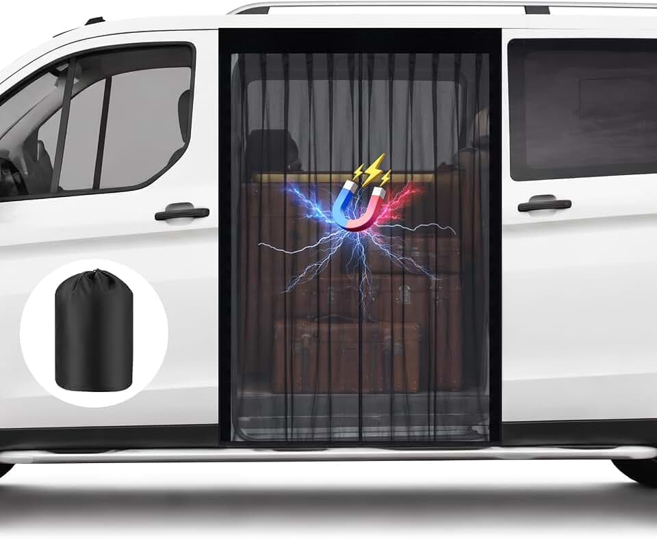 Moskitonetz Magnetisch für Auto Schiebetür (Schwarz, 180x150cm)