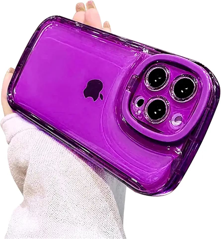 Ownest Compatible with iPhone 12 Pro Max Case with Clear Kickstand Creative Protective Design Case with Camera Holder for TPU Slim Shockproof Cool Phone Case for iPhone 12 Pro Max-Purple
