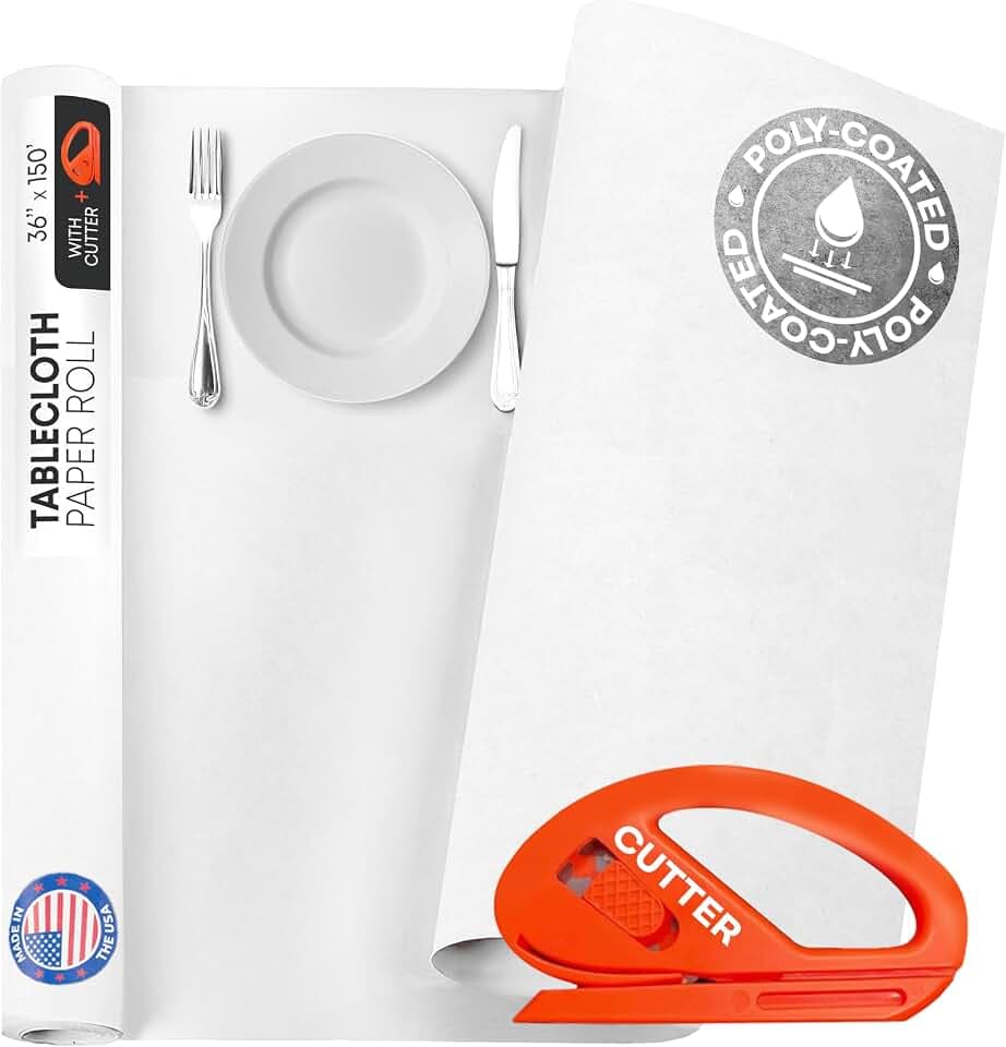 Eco Tablecloth Paper Roll 36" x 1800" (150 ft, 450 sq.ft) with Cutter