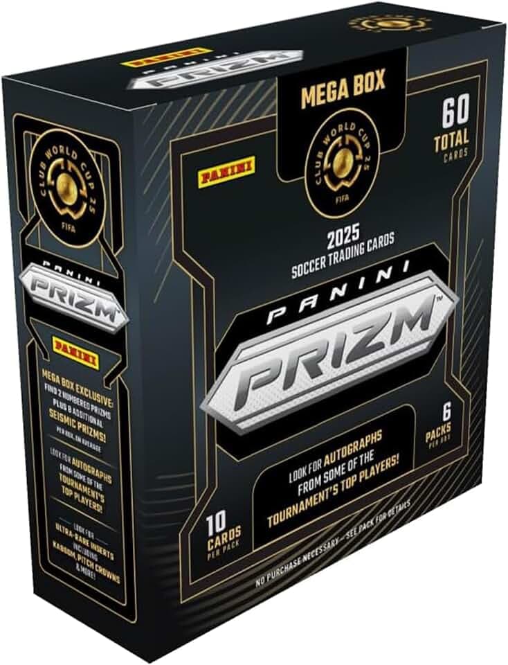2025 Panini Prizm Club World Cup Soccer Mega Box – FIFA Trading Cards – Includes Mega Box Exclusive Prizms, Rookies & Inserts – Official Panini Retail Set