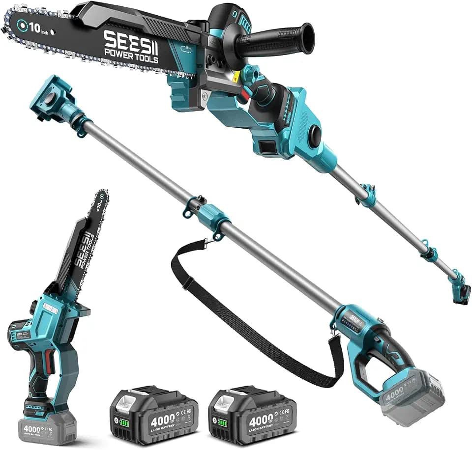 SEESII 10-Inch 2-in-1 Cordless Pole Saw & Mini Chainsaw,2 x 4.0Ah Batteries