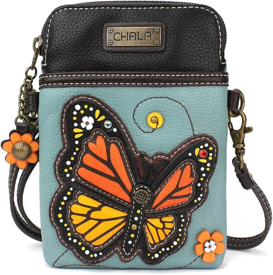 CHALA Garden Animal Collection Cell Phone Crossbody Purse-Women PU Leather/Canvas Multicolor Handbag with Adjustable Strap
