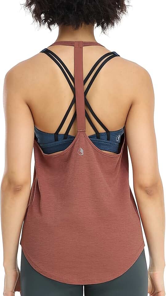 icyzone Damen Sport Top T-Rücken Fitness Gym Oberteil Leichtes Yoga Tanktop