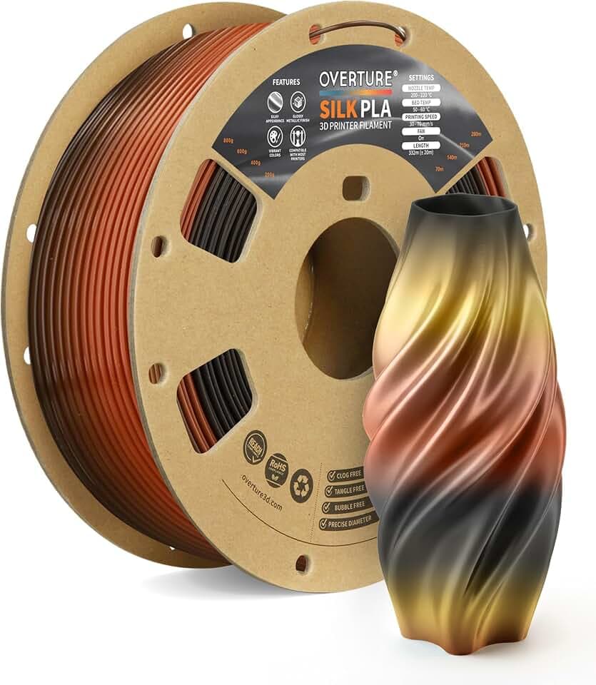 OVERTURE Silk PLA Filament 1,75 mm Tigerauge, 1kg | Mehrfarbig