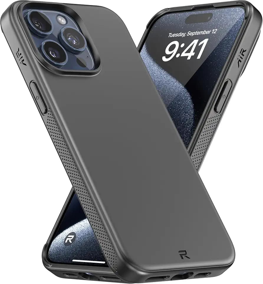 REBEL Air Case for iPhone 15 Pro Max [Air² Series] Strong MagSafe Compatible, Grippy Sides, Slim & Lightweight TPU Cover, Protective Corners, Raised Lens Ring, 6.7 Inch Phone 2024 (Black)