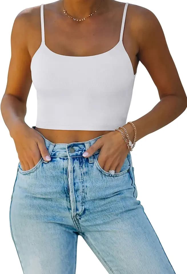 REORIA Women's Sexy Adjustable Spaghetti Strap Double Lined Seamless Camisole Tank Yoga Crop Tops