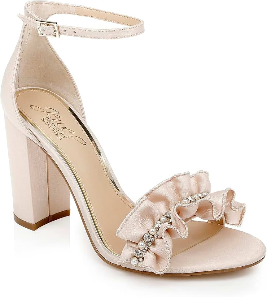 Jewel Badgley Mischka Women's Deva Ruffle High Block Heel