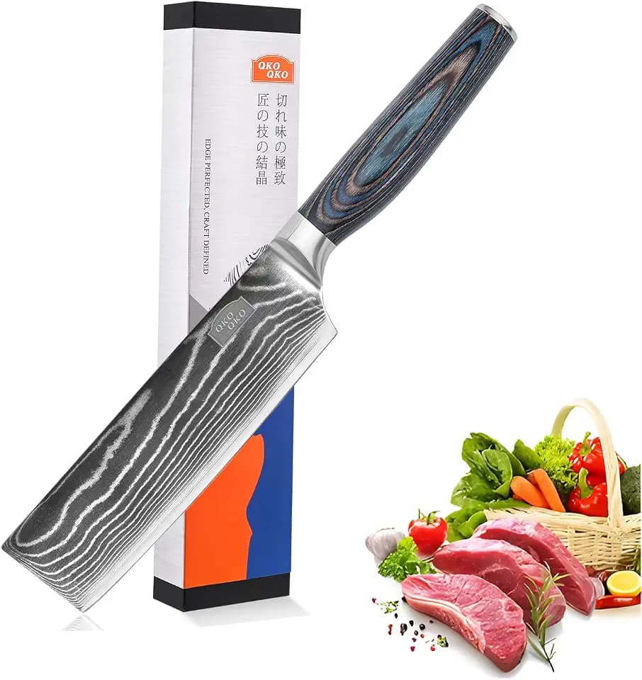 Nakiri Knife, 7-Inch Kitchen Nakiri Knives with 9Cr18MoV Steel Core, Razor Sharp Japanese Vegetable Knife for Home - Multipurpose Kitchen Knife with Wood Handle in Gift Box
