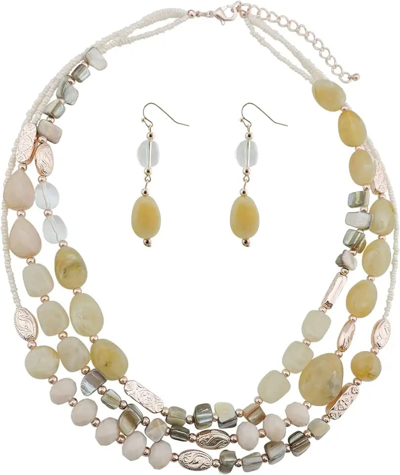 Coiris 3 Multi Layer Shell Glass Beaded Fashion Necklace for Women 21"