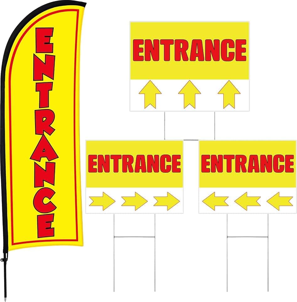 Buryeah Entrance Banner Sign Kit with Enter Here Yard Sign Outside,Yellow
