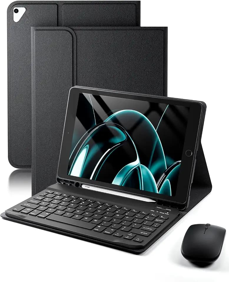 TUNKARMOR Keyboard Case for iPad 9.7 inch 6th, 5th Generation/Pro 9.7 / Air 2 / Air 1 - Mouse and Detachable Keyboard for iPad Pro 9.7, Slim Case with Pen Holder -Black