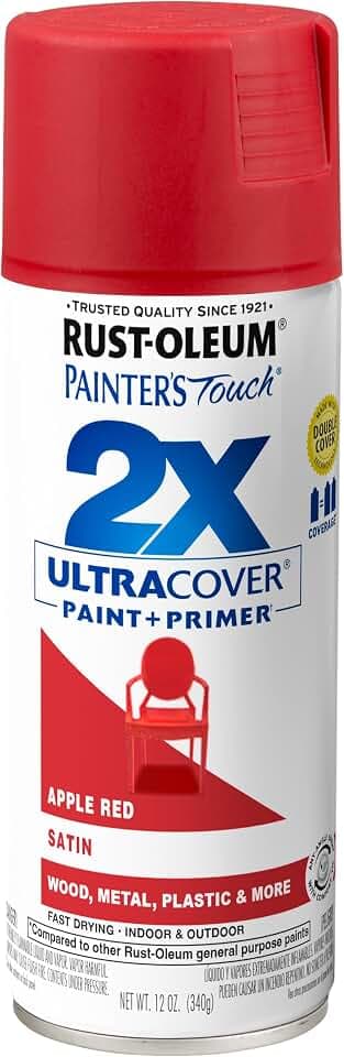 Rust-Oleum Painter's Touch 2X Ultra Cover Spray Paint, Satin Apple Red