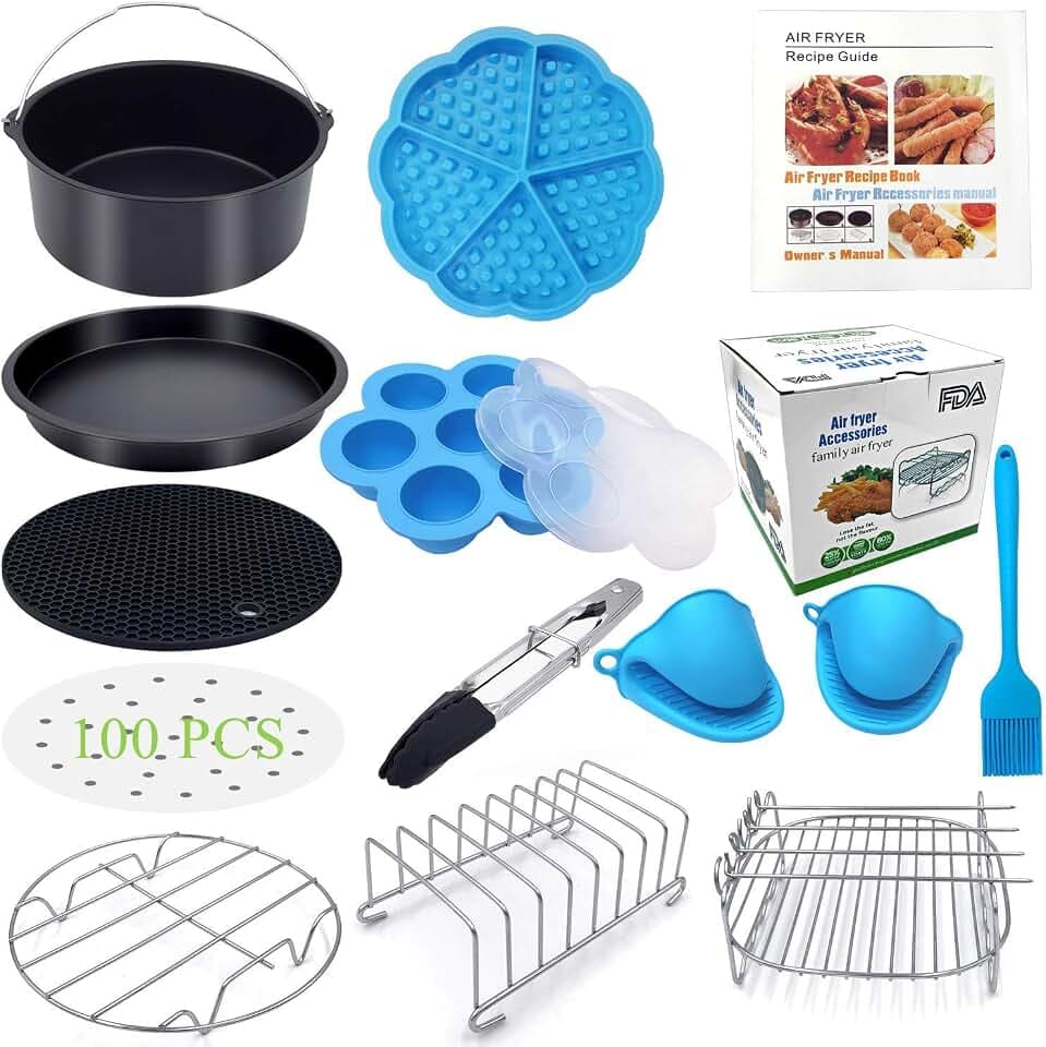 7 inch Air Fryer Accessories 12 pcs with Recipe Cookbook Compatible with Ninja Foodi 5&6.5&8qt (OP101,OP301,OP302,OP401,FD401) and Growise Cosori Ninja and Philips Fit all 3.7QT - 5.3QT - 5.8QT
