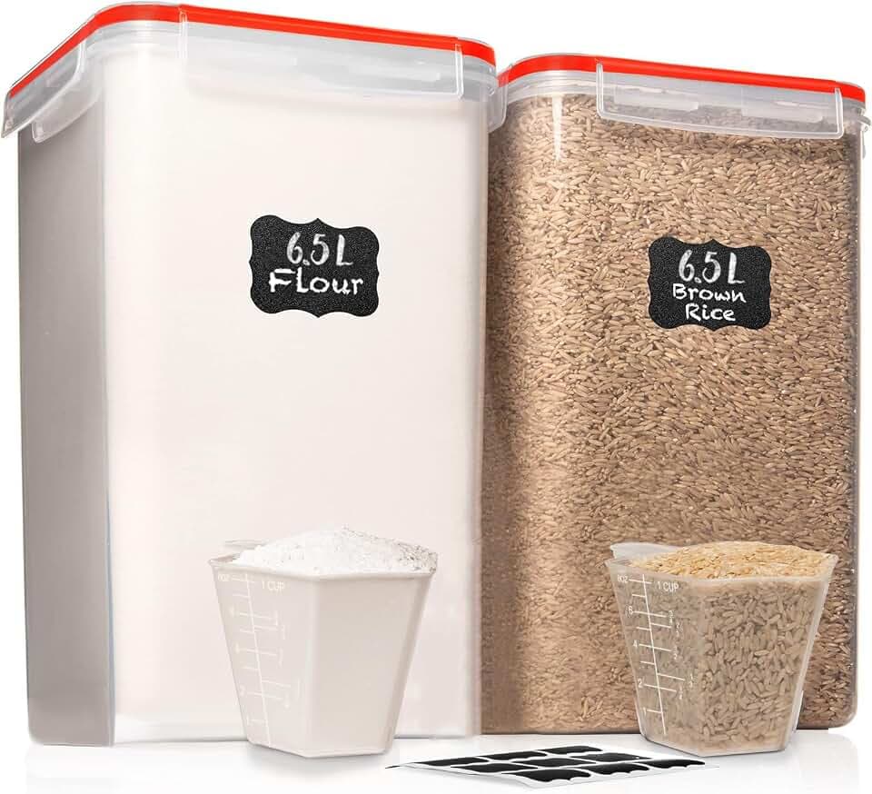 2 PC [7 Qt/ 6.5L/ 220 Oz] Large Flour Storage Containers with Airtight Lids