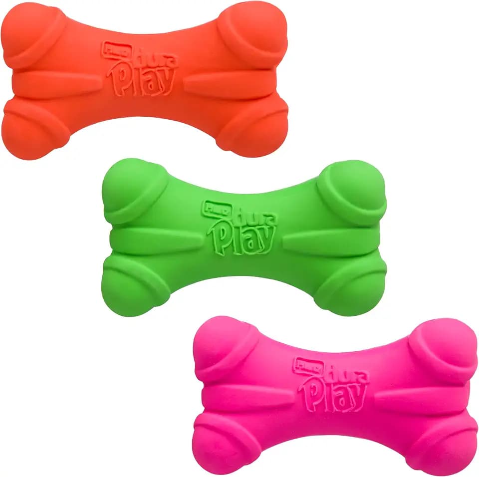Hartz DuraPlay Bone Squeaky Latex Dog Toy for Medium Breeds, 3 Pack