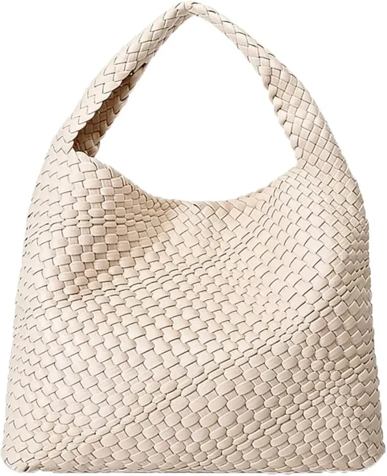 Woven Large Tote Bag for Women, Vegan Leather Travel Handbag