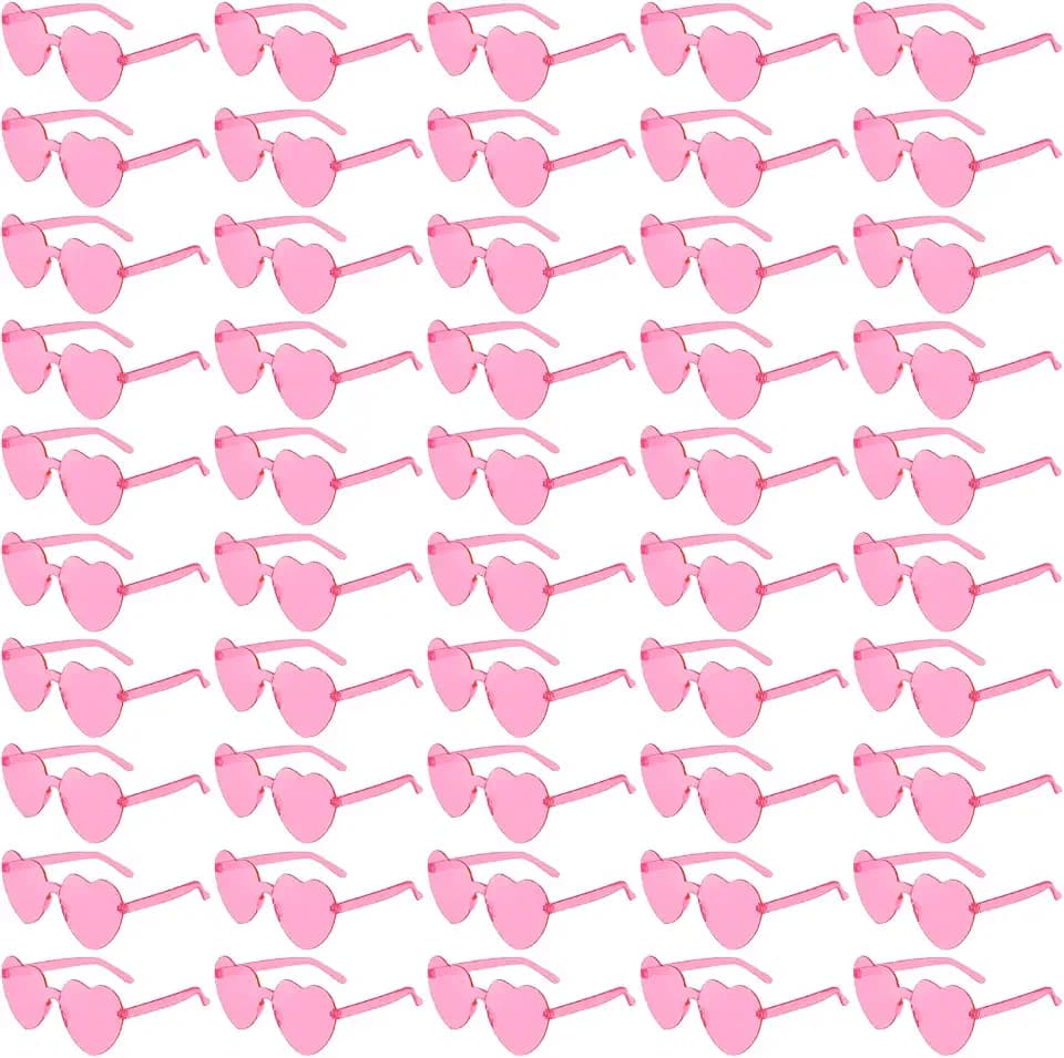 Wholesale 50 Pack Rimless Heart Shaped Sunglasses Bulk, Fun Colorful Heart Party Glasses for Women Men