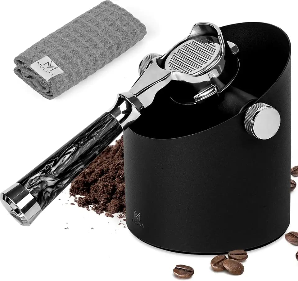 Knock Box Espresso Accessory, Compact Size & Anti-Splash Steel, Black