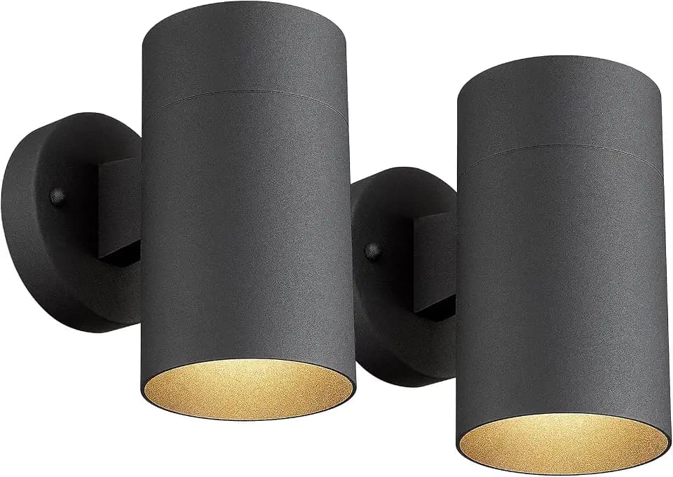 Ken & Ricky Modern Outdoor Wall Sconce Lights,Cylinder，Black ，2 Pack