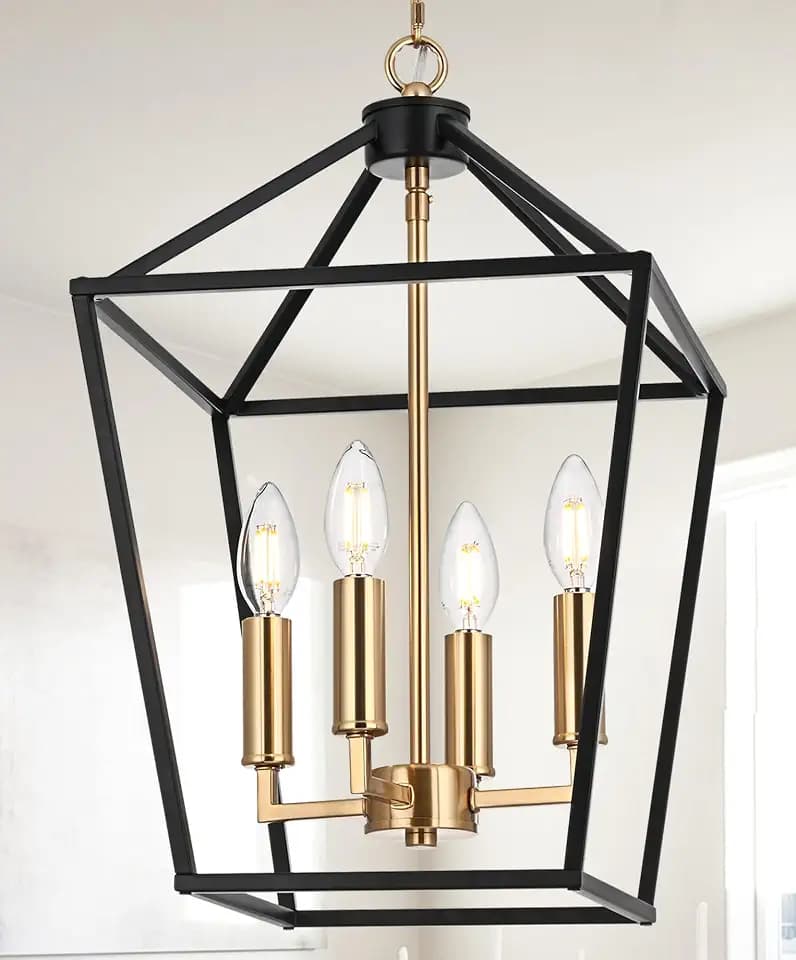 MELUCEE 4-Light Farmhouse Cage Pendant Light in Black Vintage Chandelier