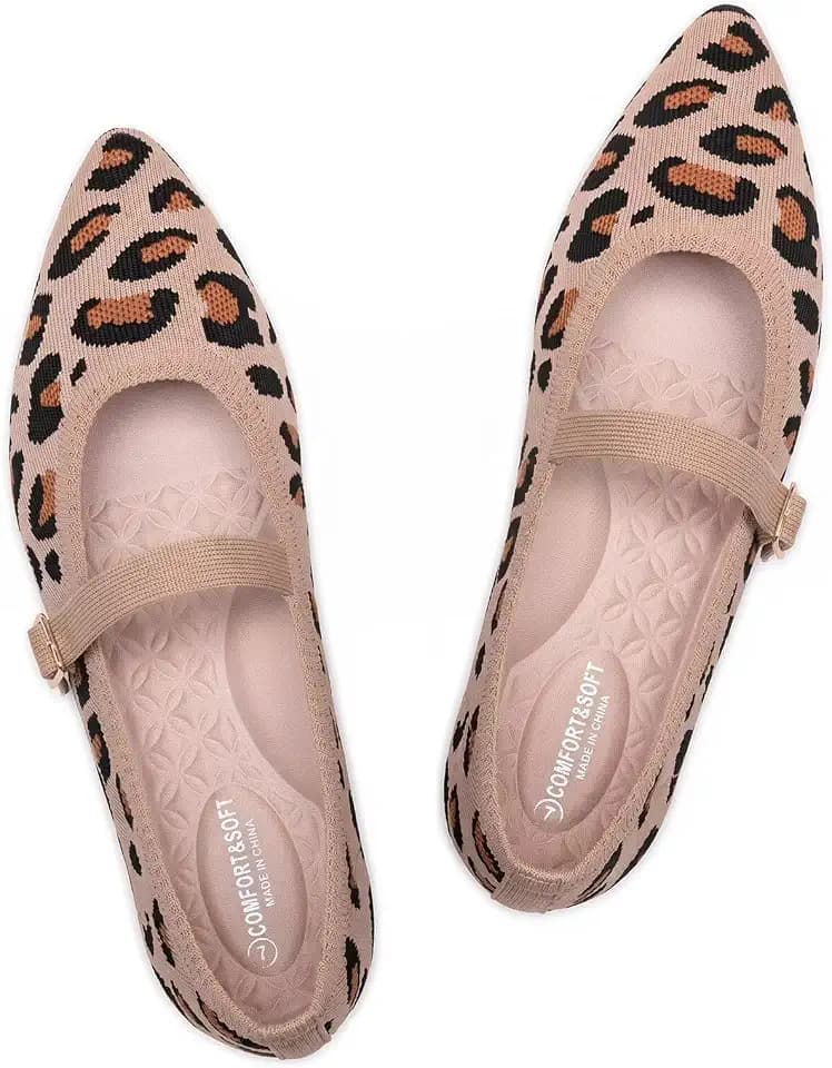 Frank Mully Women's Mesh Flats Mary Jane Shoes Pointed Toe Lightweight with Adjustable Instep Strap Knit Flat Shoes for Women Dressy Casual Washable Walking Shoes