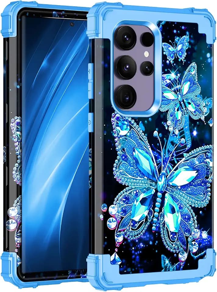 Miqala for Galaxy S24 Ultra 5G Case,Glow in The Dark Three Layer Heavy Duty Shockproof Full Protection Hard Plastic Bumper+Soft Silicone Protective Case for Samsung Galaxy S24 Ultra 6.8 inch,Crystal