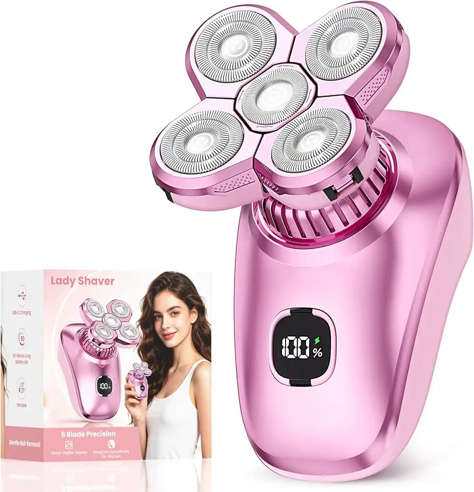 Electric Razors for Women Legs, Wet Dry Electric Rotary Shaver Pink