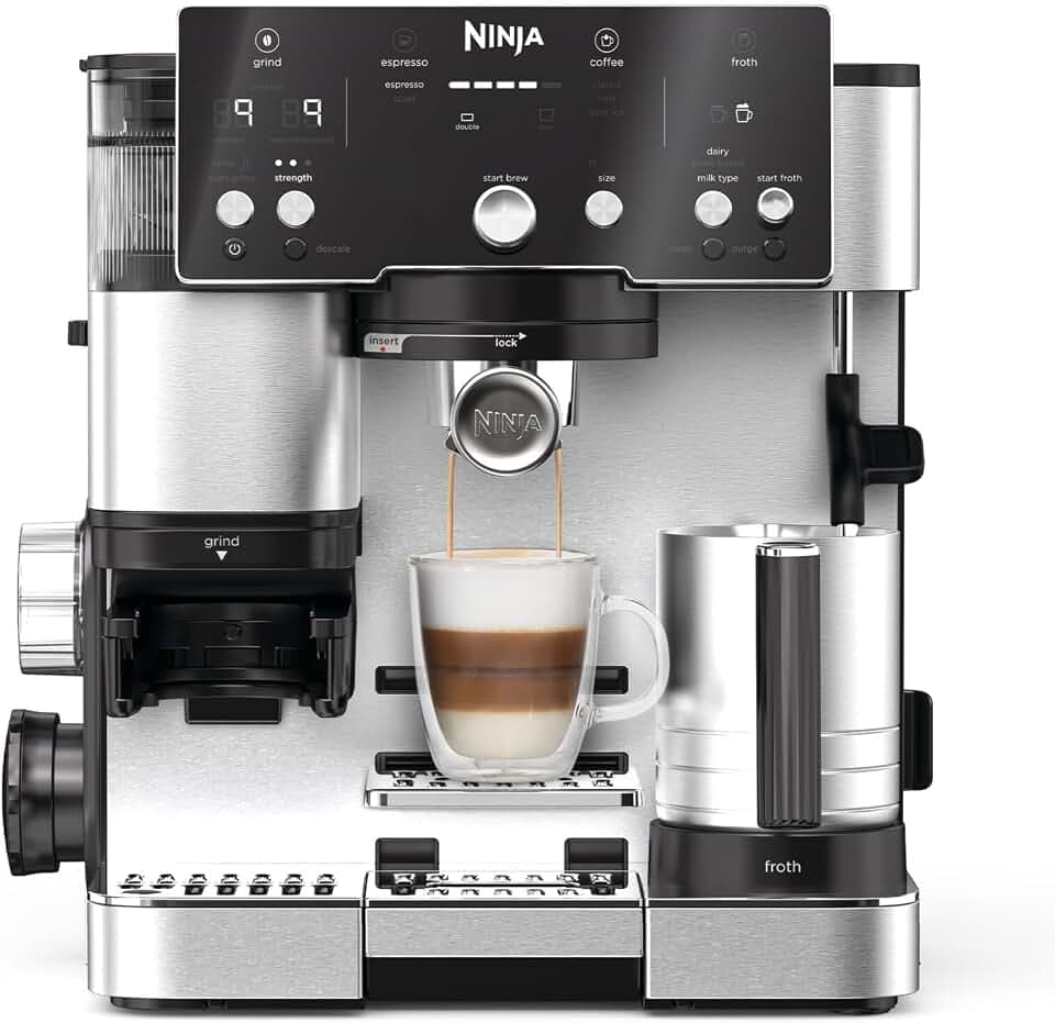 Ninja Luxe Essential 2-in-1-Kaffeemaschine mit Mahlwerk und Aufschäumer