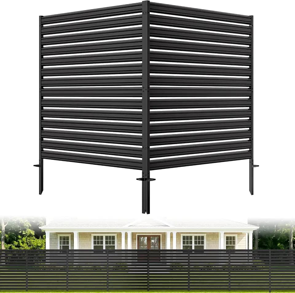 2 Panel No Dig Privacy Fence Screen, 48" H × 48" W Metal Outdoor AC Fencing