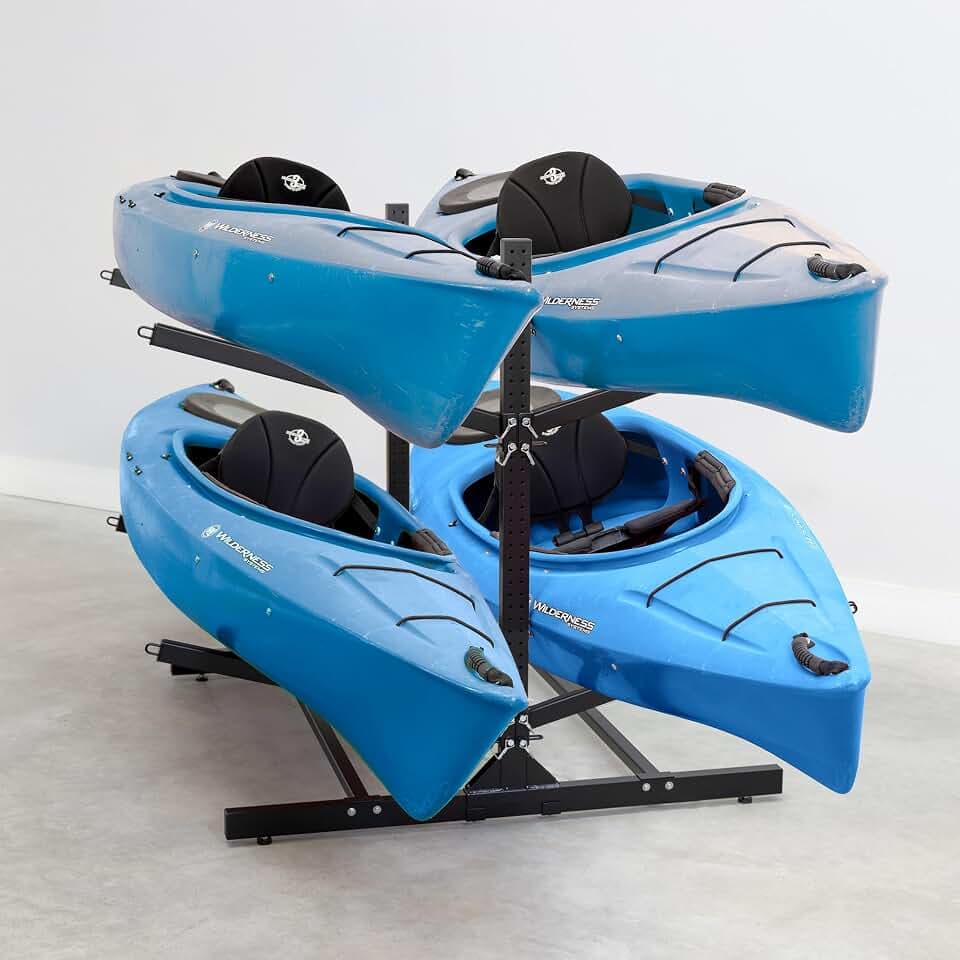 Teal Triangle Adjustable Freestanding Kayak Storage Rack, Holds 4 Kayaks