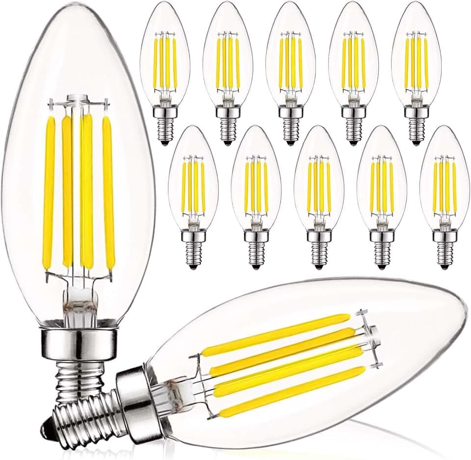 LUXRITE Vintage Candelabra LED Bulb 60W Equivalent, 550LM, 4000K (12 Pack)