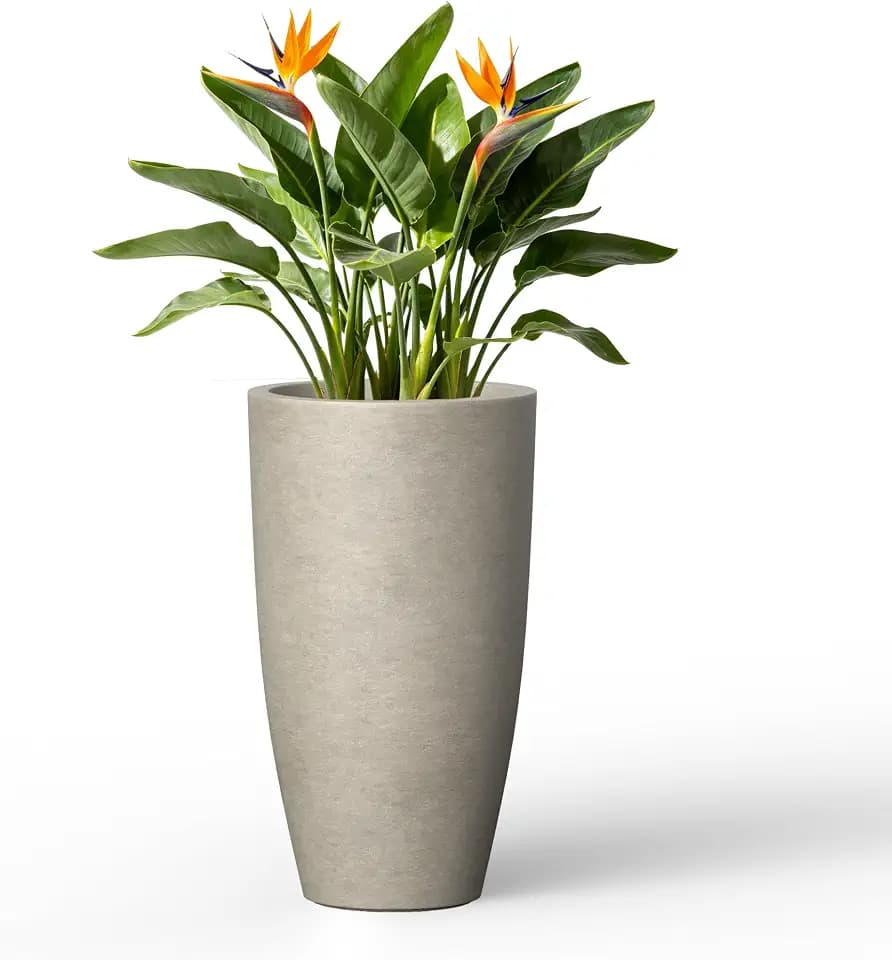 Kante Large Round Tapered Weathered Concrete Planter 23.6" Tall, Outdoor