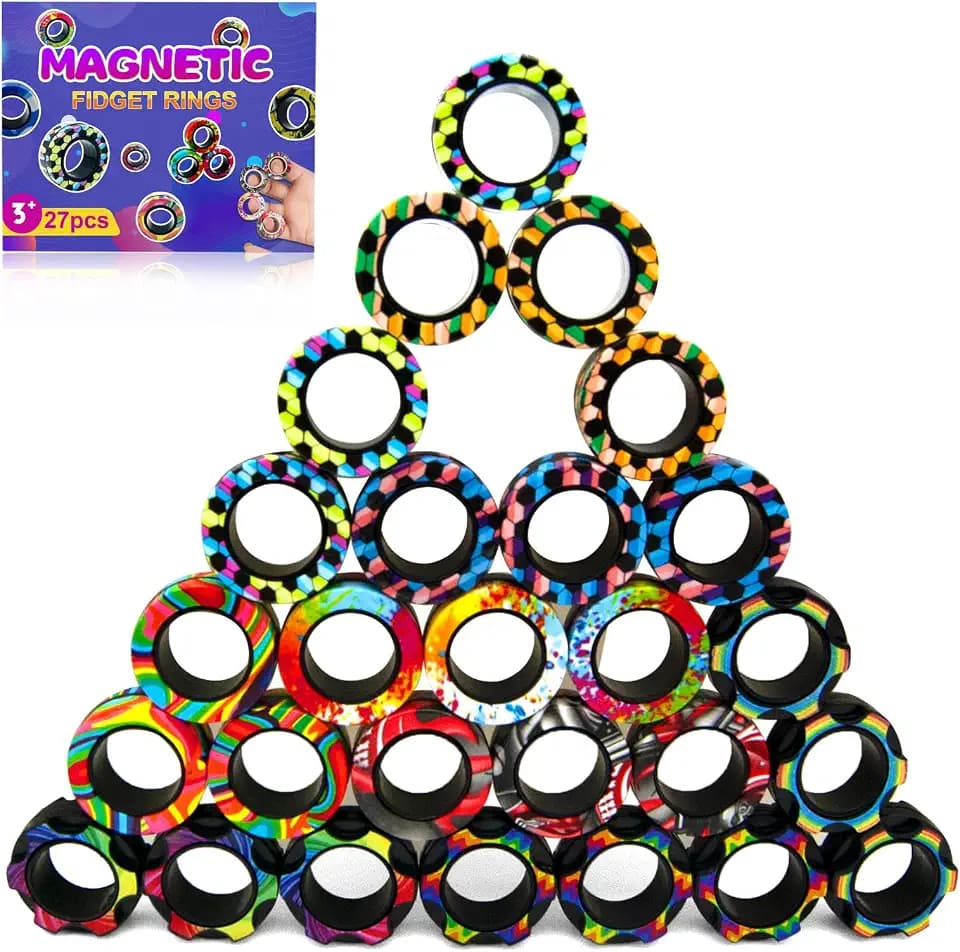 27 Pcs Magnetic Rings Fidget Toys Set Halloween Party Favors for Kids Finger Magnet Rings ADHD Anxiety Fidget Spinner Rings for Relief Birthday Present for Adults Teens Kids