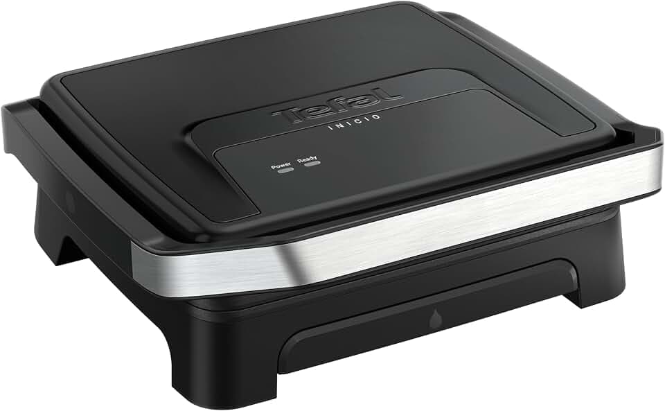 Tefal Inicio Classic 2-in-1 Kontakt- und Paninigrill, 2000 W, kompaktes Design, Edelstahlgehäuse, Saftauffangschale, antihaftbeschichtete Grillplatten, Schwarz, GC271810