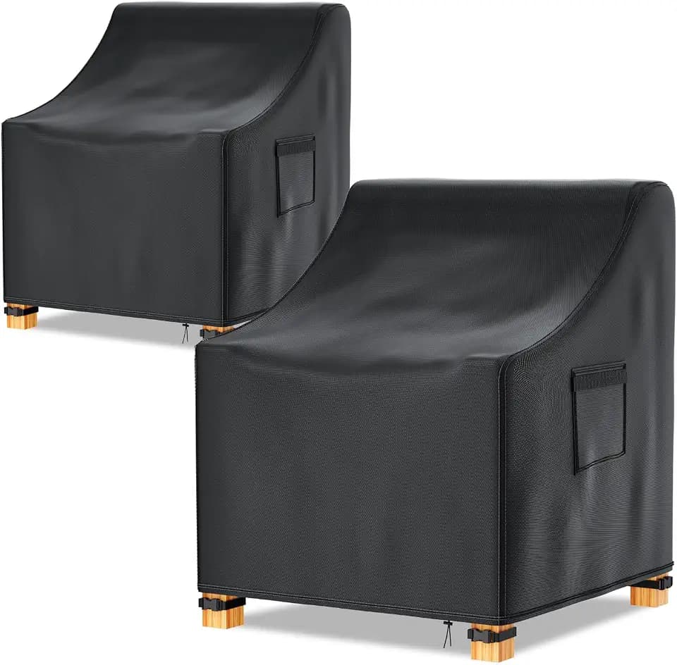 Likorlove Patio Chair Covers Waterproof – 29" W x 30" D x 30" H, 600D Heavy Duty Outdoor Furniture Covers for Lounge Deep Seat Chairs, Windproof with Buckles & Air Vent, Black (2 Pack)