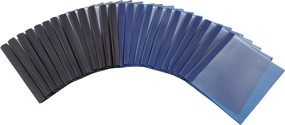Amazon Basics Letter Size Clear Front Report Covers with Metal Prong Fasteners for Documents, 25-Pack, Assorted Black and Navy