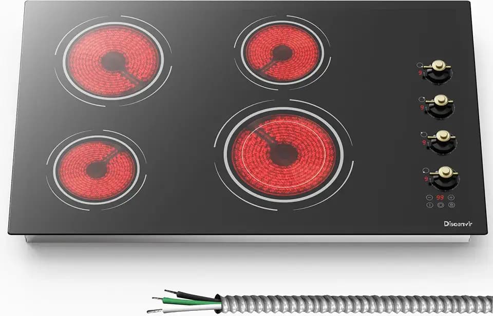 30 Inch Electric Cooktop, 6700W 240V Hard Wired, Retro Knob