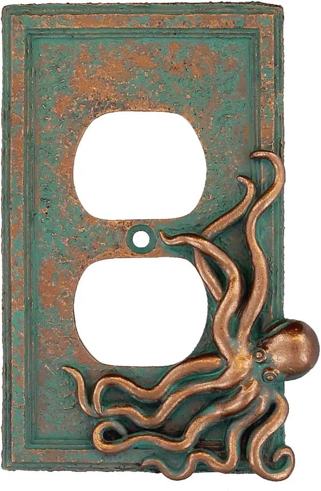 Top Brass Large Octopus/Kraken Electrical Cover Wall Plate Bronze/Verdigris Finish Style 2 - Single Switch, Double, Rocker, Outlet (Outlet)