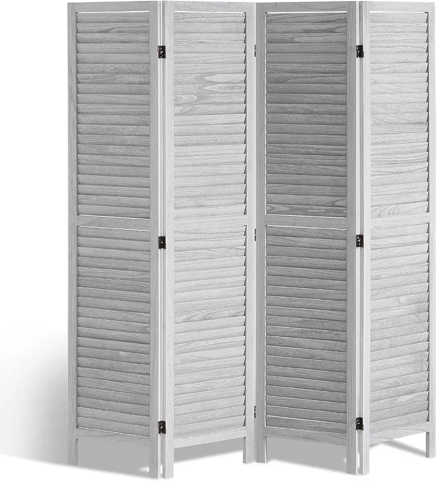 VEVOR Wood Room Divider, 4 Panel Folding Privacy Screen, 66.9 Inches Tall Indoor Wooden Partition, Portable Decoration Screen, for Room Separation, Home, Office, Restaurant & Bedroom (Light Grey)