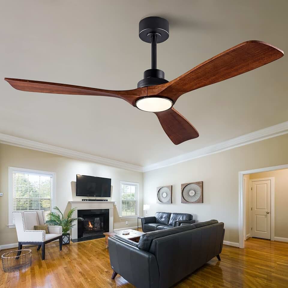 QUTWOB New Ceiling Fan With Light (Black + Walnut, 52 inch, With Light)
