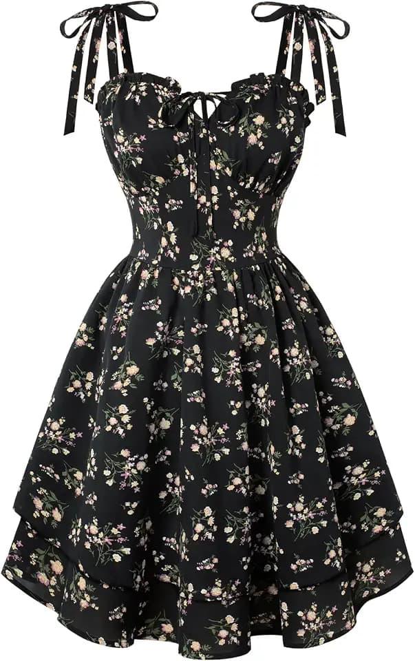 SCARLET DARKNESS Damen Blumen Trägerkleid Sommer Korsett Kurz Minikleid