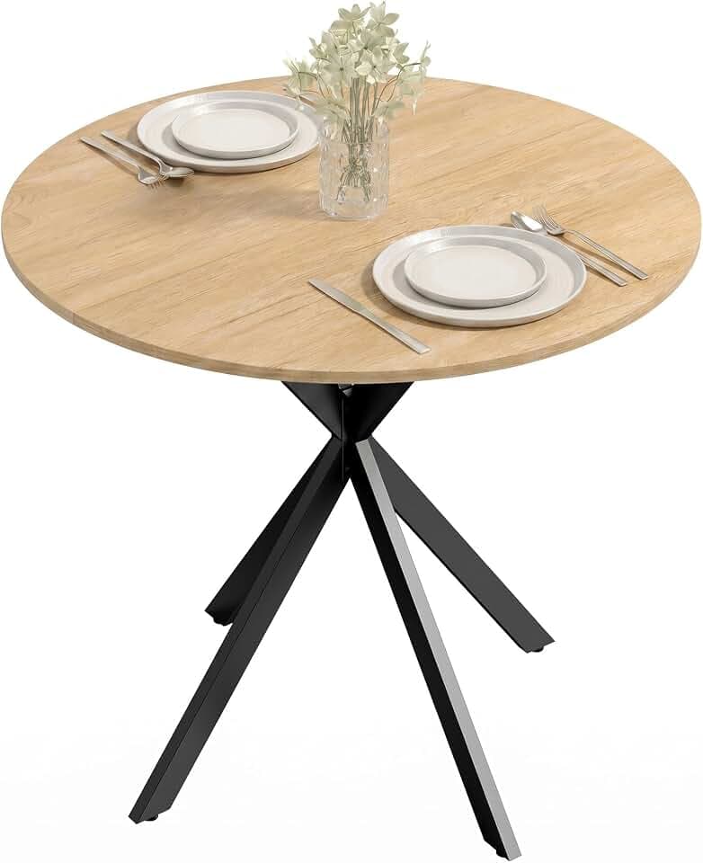 HOMCOM Esstisch für 2 Personen im Industriestil, Ø 80 cm, Eiche
