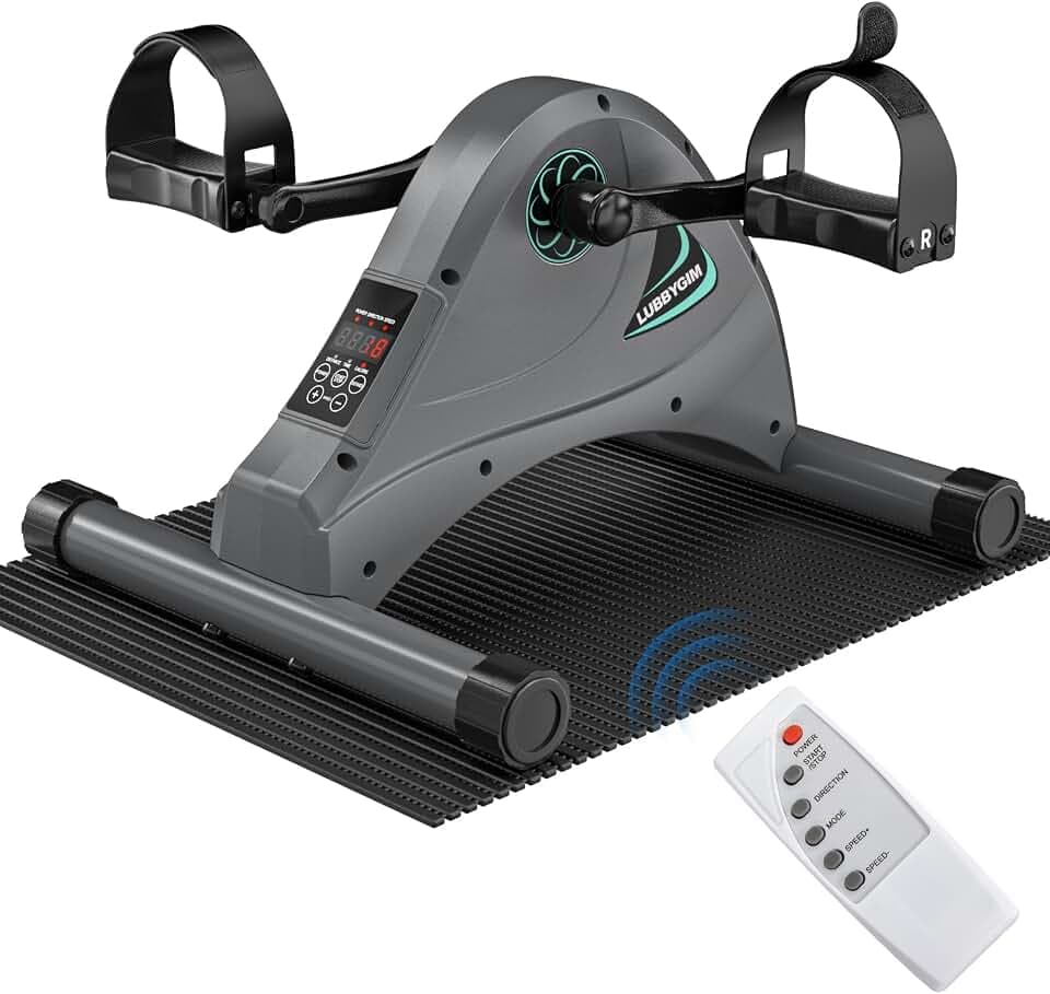 Under Desk Bike Pedal Exerciser for Seniors, LUBBYGIM Mini Exercise Bike for Physical Therapy, Electric Motorized Foot Pedal Machine for Arm and Leg Fitness, 6 Speed Levels